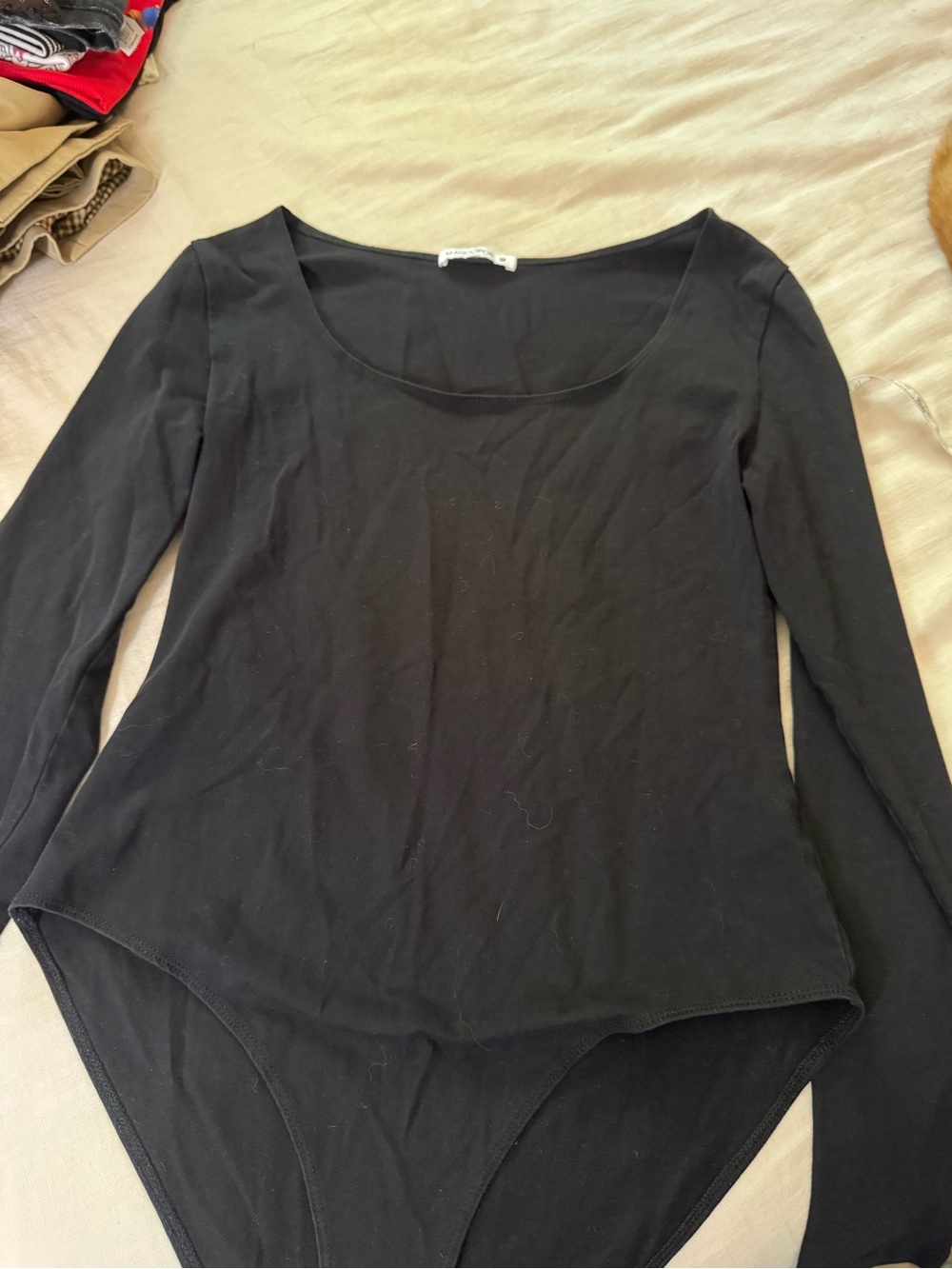 Mango Black Long-Sleeve Scoop Neck Bodysuit